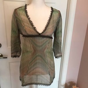 CAbi Mood Tunic with fringe and empire waist